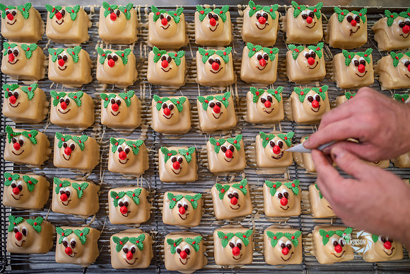 Scotland , christmas news, Alex Dalgetty & Sons - Artisan Bakers icing festive reindeer fairy cakes.